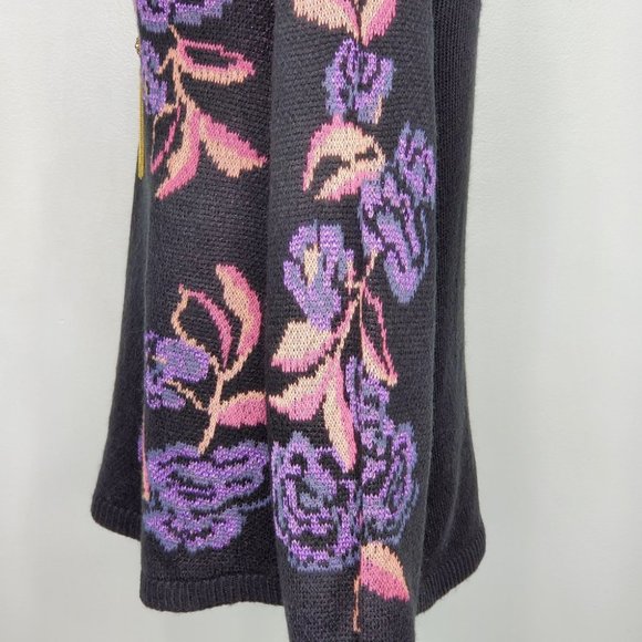 Style & Co Black Sweater With Purple Orange Pink Abstract Floral NWOT Size S - Picture 5 of 10